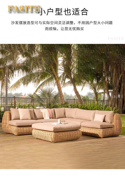 Outdoor rattan woven sofa, balcony, courtyard sofa, coffee table, outdoor rattan woven furniture