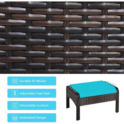 Outdoor Cushioned Rattan Patio Furniture Set with Sofa, Ottoman, and Coffee Table for Garden Conversations