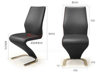 2 Pieces Chairs Modern Simple Z Shape Dining Chair PU Leather Home Living Room Chair Only Chairs L W