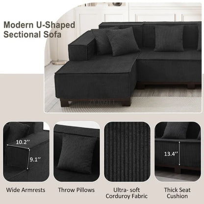 Modern U-Shaped Sectional Sofa 130" Sectional Sofa Upholstered Sofa with RGB LED Light Strip and 6 Pillows for Living Room