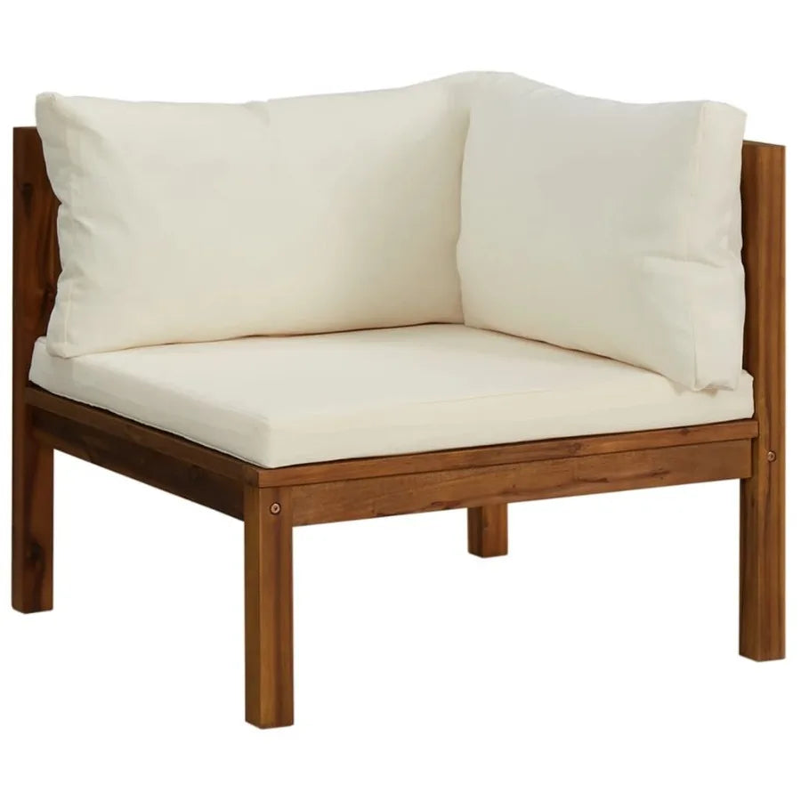 5 Piece Patio Lounge Set with Cream Cushion Solid Acacia Wood