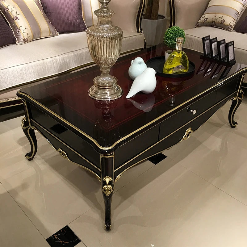 Living room coffee table Luxury solid wood carved living room coffee table side table Ebony color complete furniture