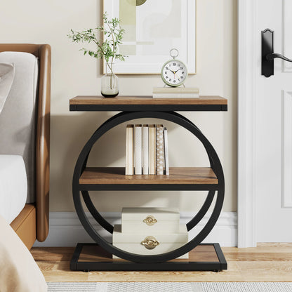 Tribesigns End Table, Narrow End Table with 3 Storage Shelves, Wood Side Table with Black Metal Frames, Industrial Sofa table