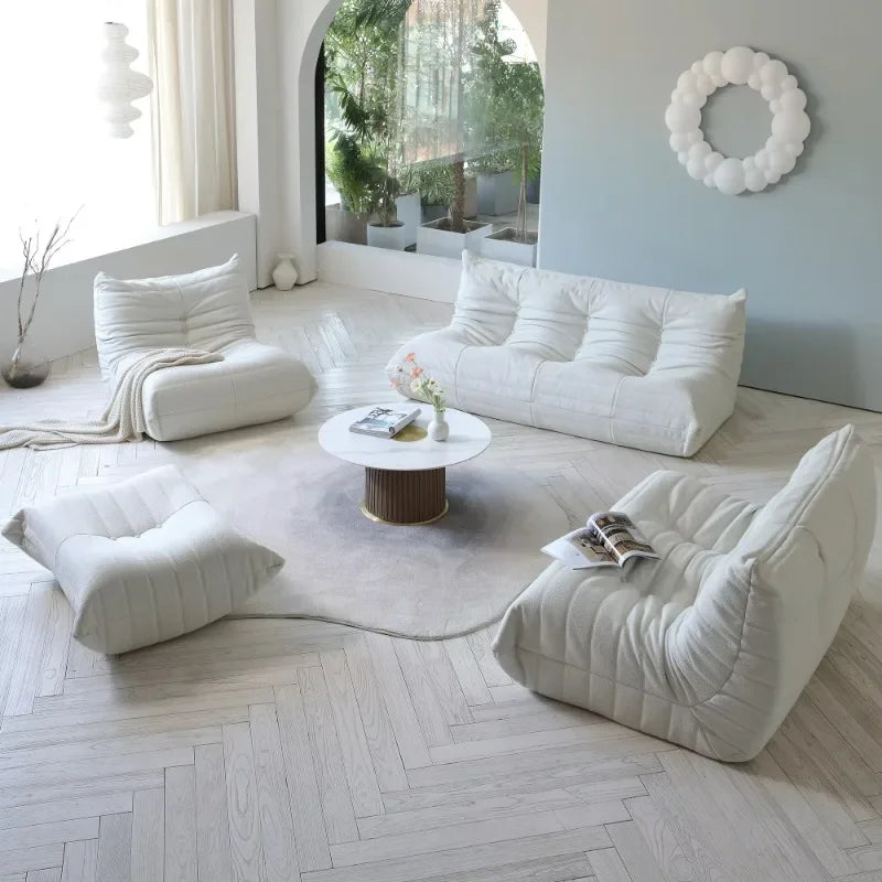 Drop Shipping Nordic White Living Room Sofa 3 Seater Couch Compressed Vacuum Foam Floor Lazy Chair Sofa Set