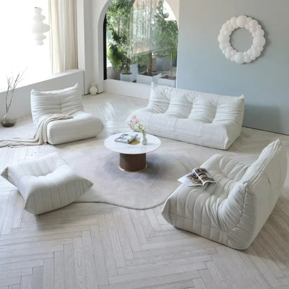 Drop Shipping Nordic White Living Room Sofa 3 Seater Couch Compressed Vacuum Foam Floor Lazy Chair Sofa Set