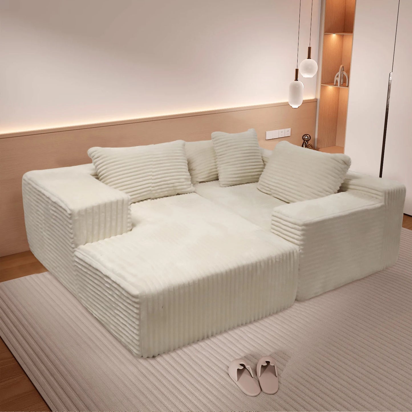 L-Shaped Sectional Couches for Living Room with Memory Foam, No Assembly Convertible Sofa Bed, Corduroy Fabric Customized