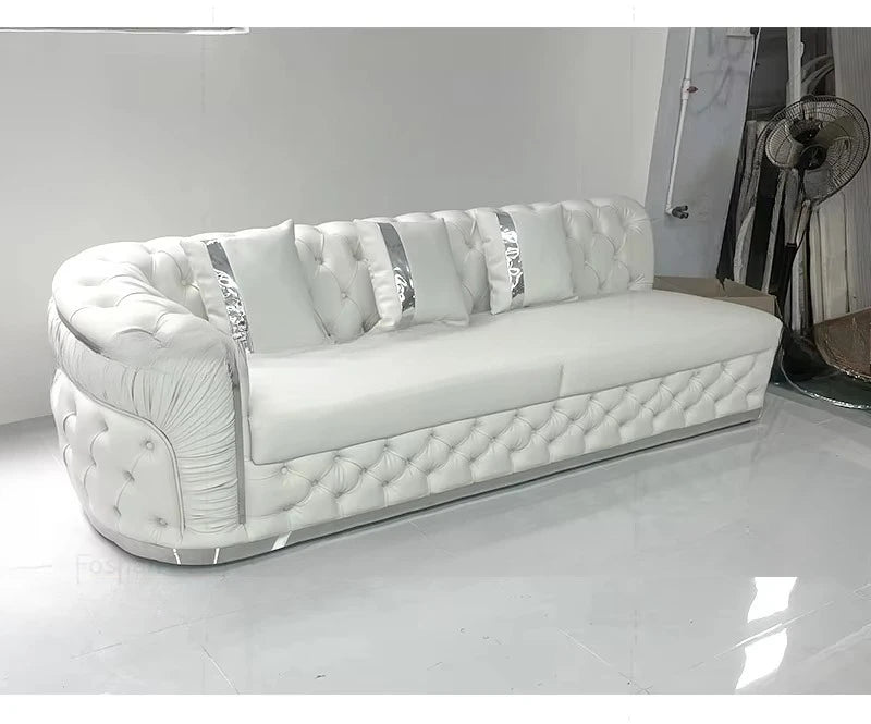 Factory direct sales European luxury rose gold legs white chesterfield sofa velvet fabric button tufted living room sofa