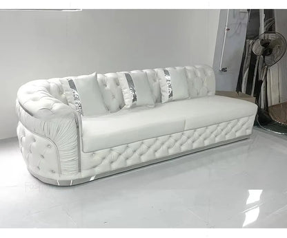 Factory direct sales European luxury rose gold legs white chesterfield sofa velvet fabric button tufted living room sofa