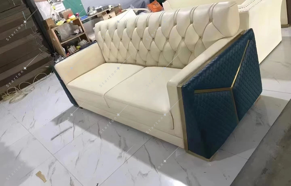 Microfiber Fabric 321 Seaters Couch Xinda Factory Modern Living Room Velvet Fabric Sweet Sofa Set With Gold Stainless Steel