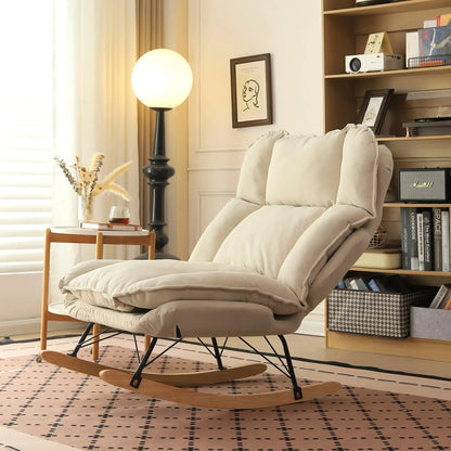Memory Foam Rocker - Convertible Lounge Chair with Storage Pocket, Breathable Linen Recliner