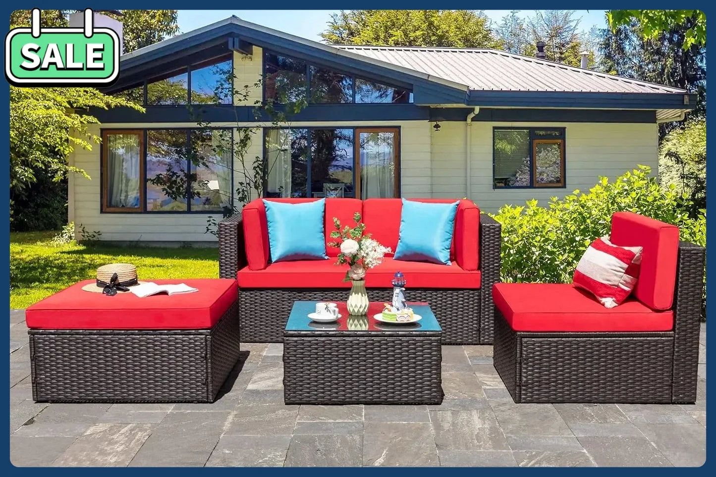 5 Pieces Small Patio Furniture Sets, All-Weather Outdoor Sectional Patio Sofa Wicker Rattan Patio SeatingSofas with Cushion