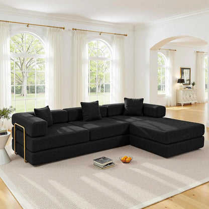 108" Oversize Convertible Sleeper Sectional Sofa Bed Corduroy L Shape Folding Frame Modular Living Room Black, Customized