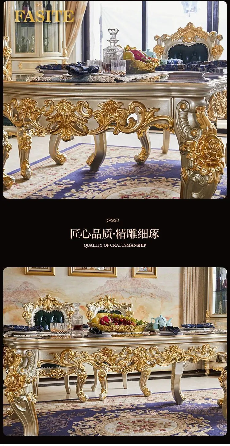 Premium European-style combination dining table and chairs all solid wood flower villa large-sized restaurant