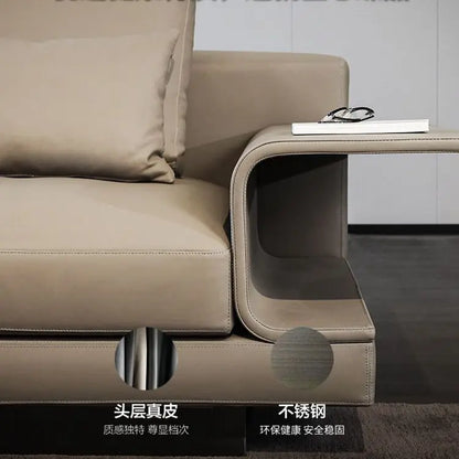 Italian minimalist sofa Connery leather Italian living room leather Nordic light luxury furniture cowhide