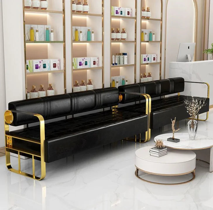 Factory Wholesale Price Gold Salon Waiting Chair Long Chair Multi-chair Waiting Sofa Hall Waiting Sofa