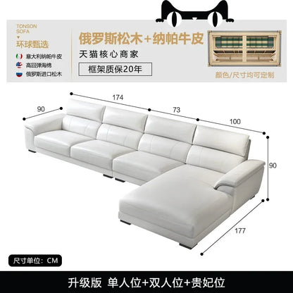 Italian style leather sofa size modern simple high-end cowhide living room sofa set living room combination sofa furniture
