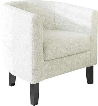 Linen Round Accent Barrel Chair, Club Tub Sofa Chair for Bedroom, Corner Chairs with Flared Legs and Cozy Soft Padding