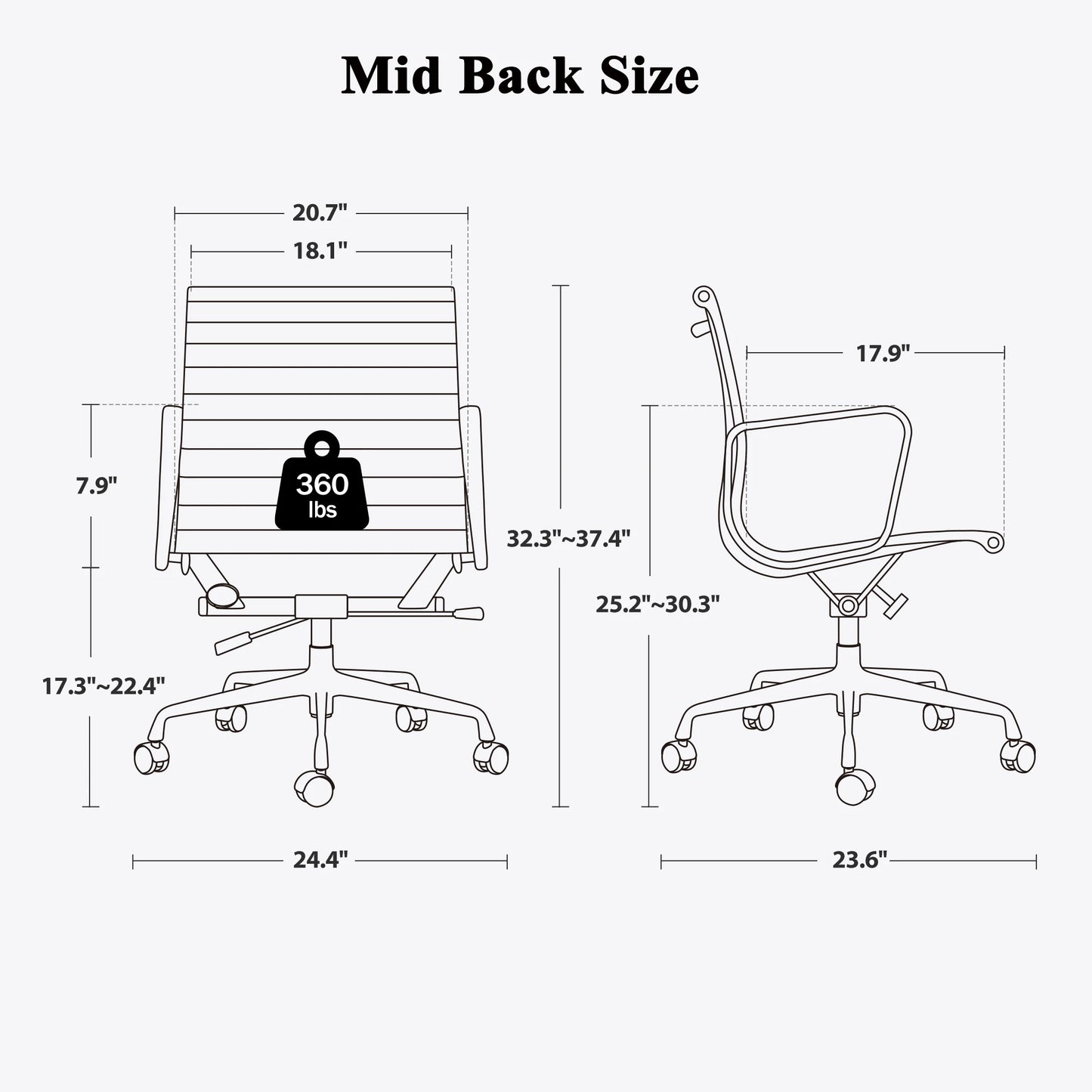 High Back Ribbed Genuine Leather Office Chair Adjustable Ergonomic Computer Chair with Aluminium Alloy Frame  Swivel Chair