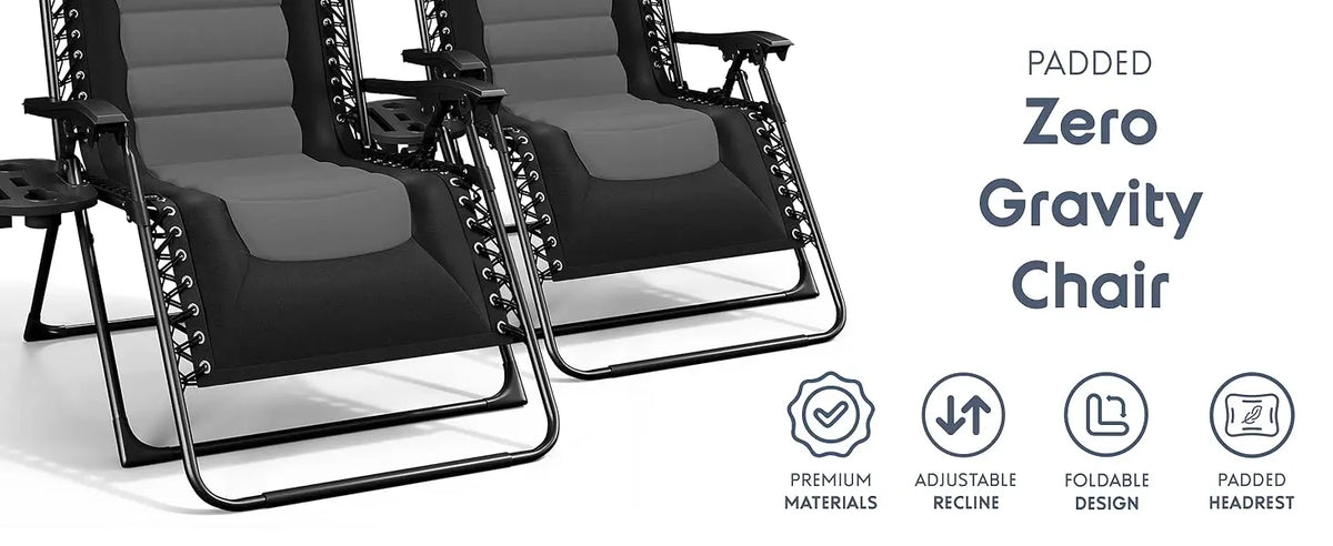 Outdoor Padded Zero Gravity Chair, Patio Lounge Chair Outdoor Recliner, Oversized Anti Gravity Lounger with Adjustable Headrest