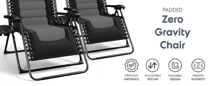 Outdoor Padded Zero Gravity Chair, Patio Lounge Chair Outdoor Recliner, Oversized Anti Gravity Lounger with Adjustable Headrest