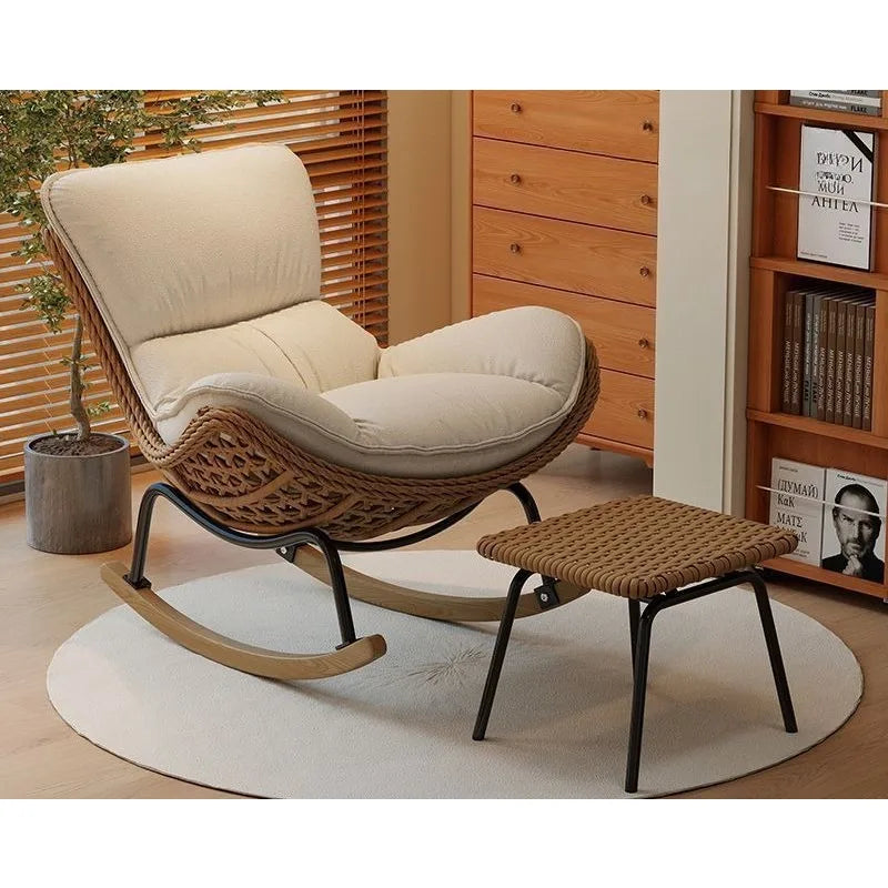 Woven Rattan Rocking Chair with Metal & Wood Base Stylish & Comfortable Seating for Living Room & Balcony Decor