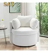 Hot Sales Hot Sales Modern Oversized Swivel Chair Boucle Sherpa Upholstered Barrel Armchair Wood Base White Accent Chair For Liv