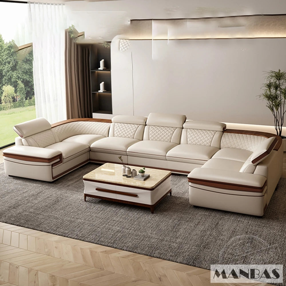 MINGDIBAO Premium Italian Genuine Leather Sofa Set for Living Room with Adjustable Headrests, Bluetooth Speaker, Wireless Charge