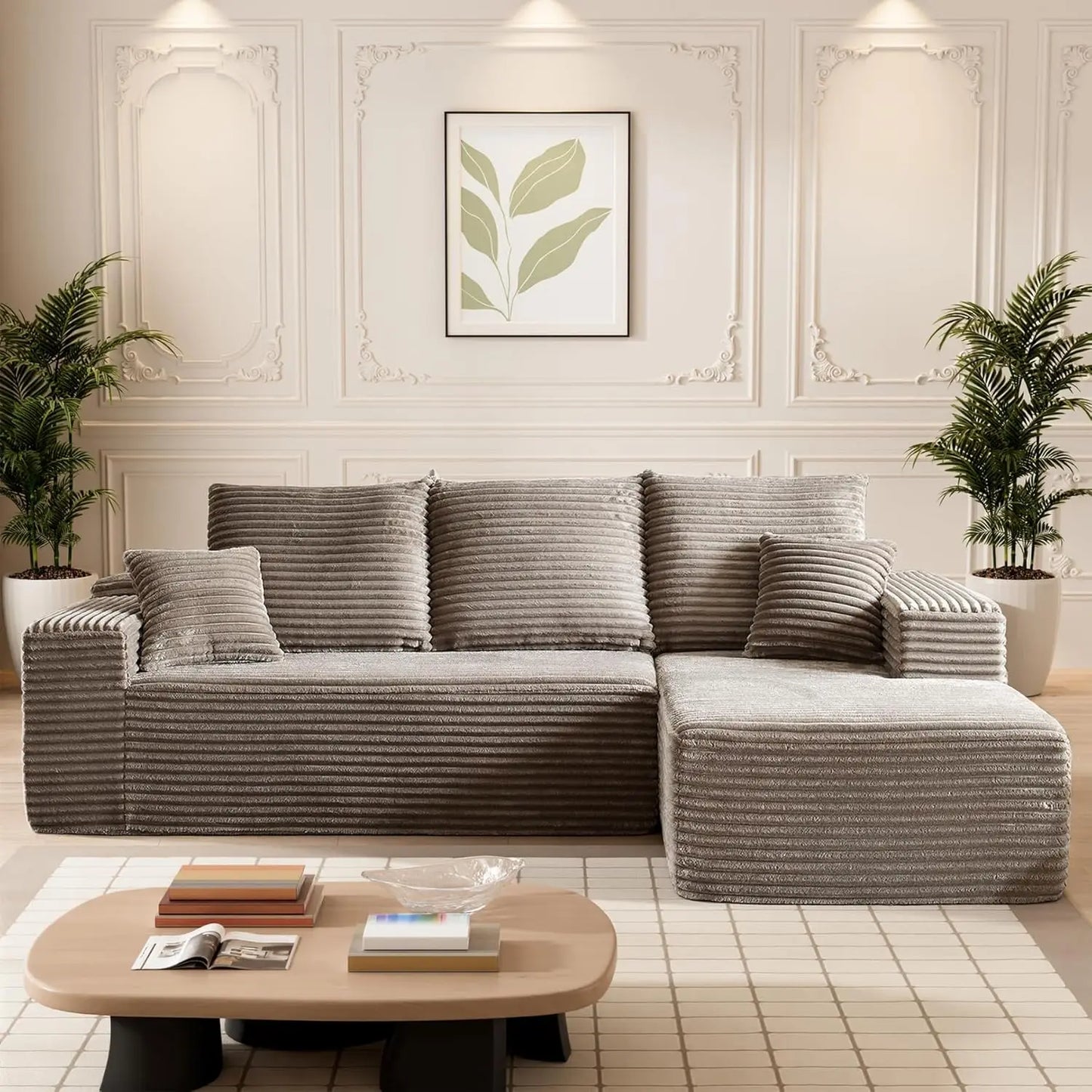 Modular Sectional Sofa Cloud Sectional Couch, 107" Comfy Fluffy L Shaped Dark Grey Couches for Living Room, Deep Seat