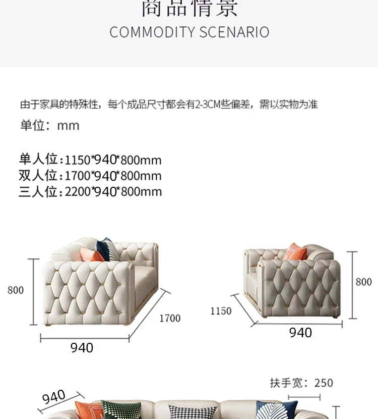 Custom Italian light luxury leather sofa living room combination size modern simple front American cowhide sofa
