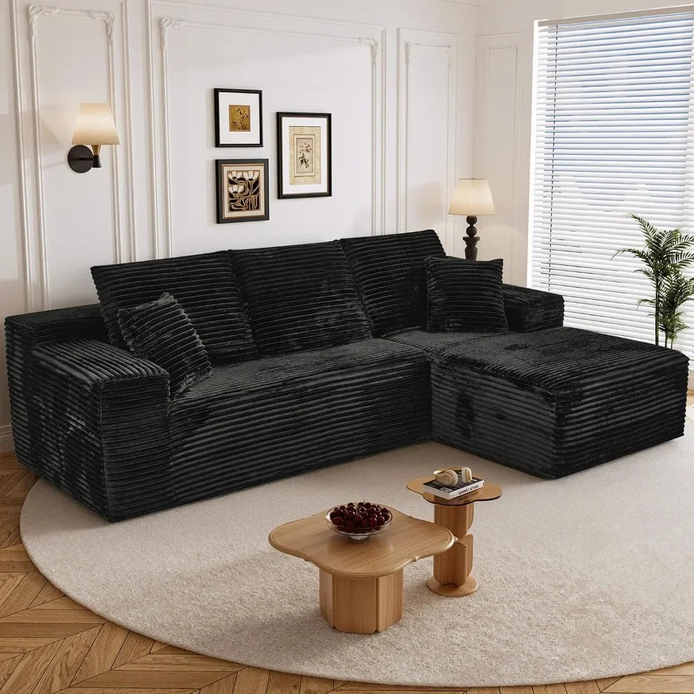 108" L Shaped Boneless Sectional Couches for Living Room, Comfy Corduroy Floor Cloud Sofa with Chaise, Wide Armrest, Deep Seat