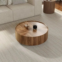Simple living room coffee table, round wooden coffee table, wooden center, coffee table with drawers