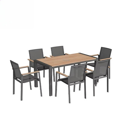 Wholesale Price Patio Outdoor Furniture Plastic Wood Dining Set Luxury Aluminum Frame Teak Wood Table and Chair for Restaurant
