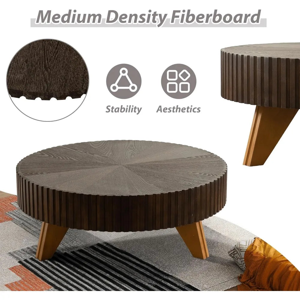 Modern Rustic Walnut Coffee Table - Space-Saving Pedestal Design for Contemporary Living Rooms