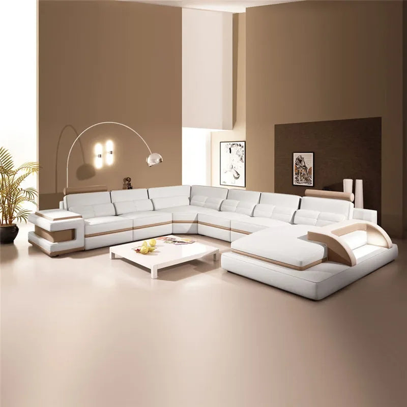 Modern creative living room sofa U-shaped corner leather sofa for large apartment