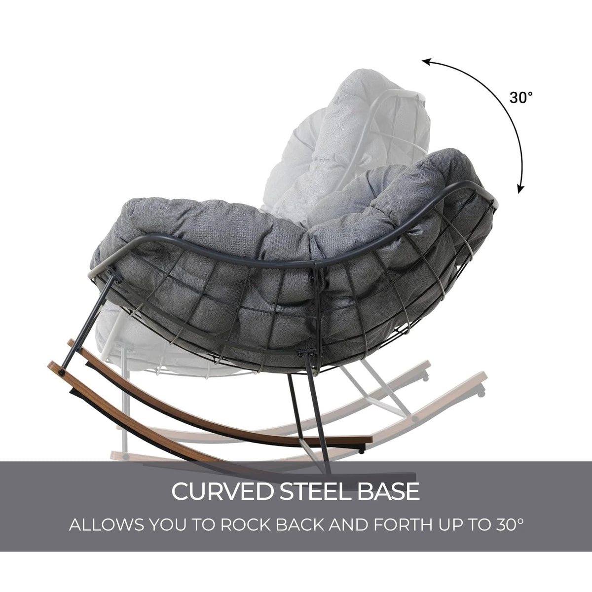 Outdoor Rocking Chair , E-Coated Papasan Rocking Chair with Cushion, Oversized Recliner Rocker for Patio Porch Garden