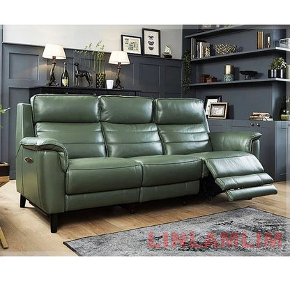 MANBAS Luxury Power Reclining Sofa - Modern Genuine Leather 3-Seater Couch with Footrests & USB, Electric Recliner Home Theater