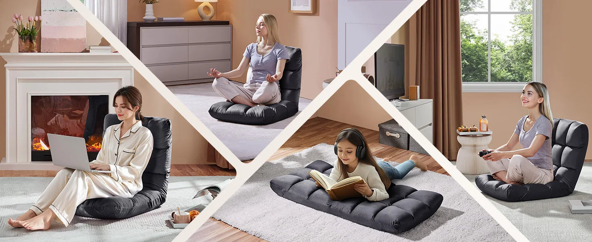 Folding Chair with Back Support, Padded Folding Gaming Sofa Chair with 14 Adjustable Backrest, Adults Couch Recliner