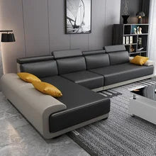 Simple and modern leather sofa combination large apartment living room L-shaped corner function headrest few fully