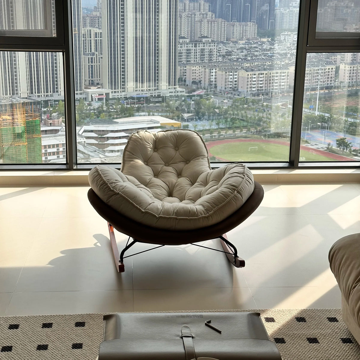 Elegant Nordic Rocking Chair for Living Room Single Penguin Chair Cozy Lazy Sofa Stylish Lounge Chair for Balcony and Patio