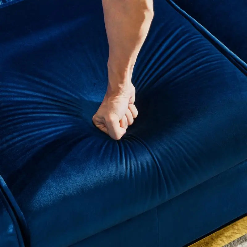 Chesterfield Sofa Set, 84 Inch Tufted 3-Seat Couch with Gold Stainless Steel Legs for Living Room, Navy Blue Fabric