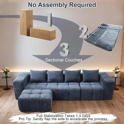 119"Boneless Couch, Cloud Sectional Couch with Deep Seat,High-Density Memory Foam and Chaise,Sectional L Shaped Sofa-Customized