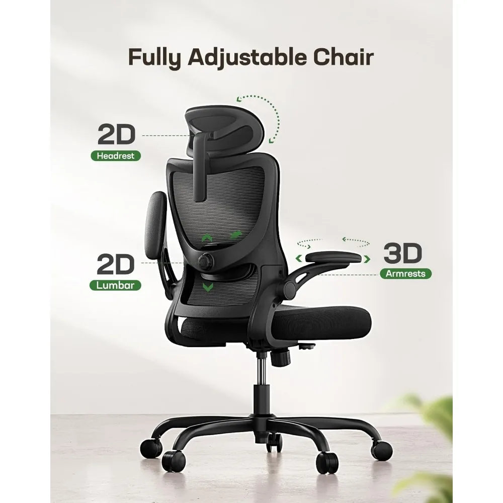 Ergonomic Office Chair with High Back Mesh, Adjustable Lumbar Support, and 3D Armrests for Comfortable Work