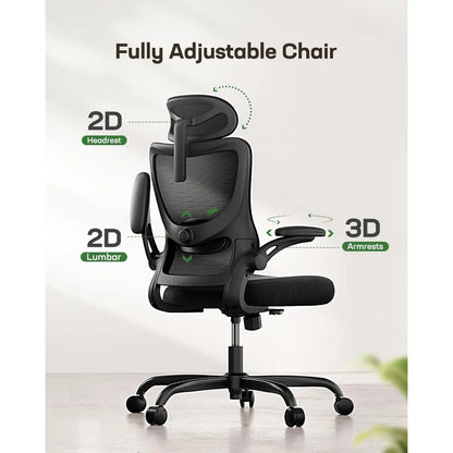 Ergonomic Office Chair with High Back Mesh, Adjustable Lumbar Support, and 3D Armrests for Comfortable Work