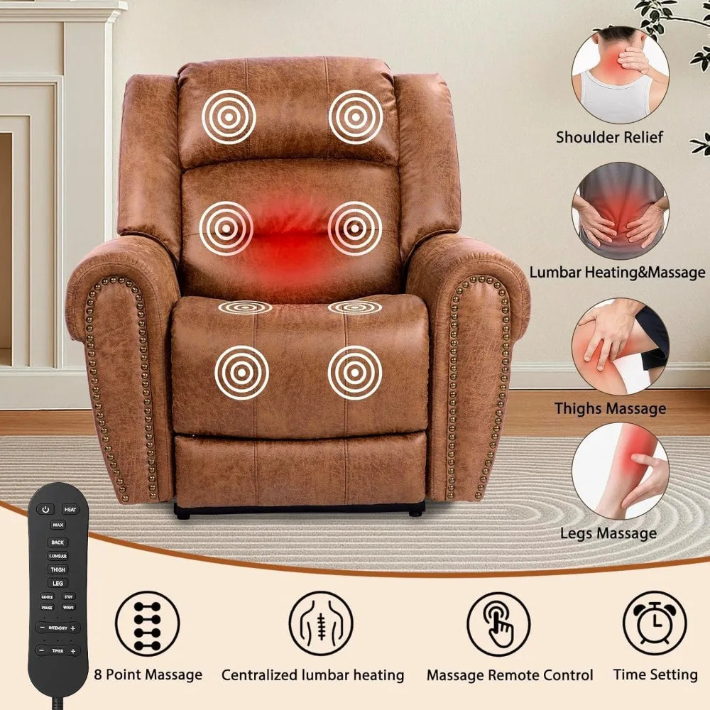 Classical Large Power Lift Recliner Chair for Elderly with Heat and Massage, Dual Motor Lay Flat Electric Lift Chair Recliner