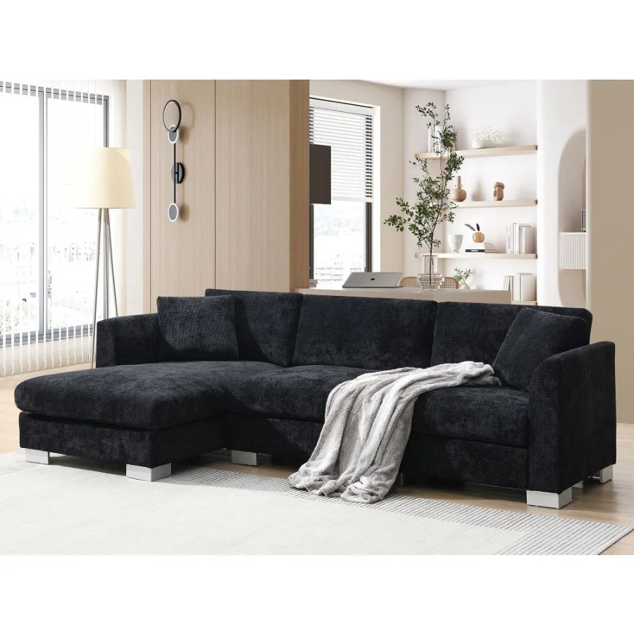 [VIDEO provided][New] 9656 Modern Cloud Sectional Sofa Lshaped Luxury Couch Set with 2 Free pillows 4seat Chenille Indoor Furni