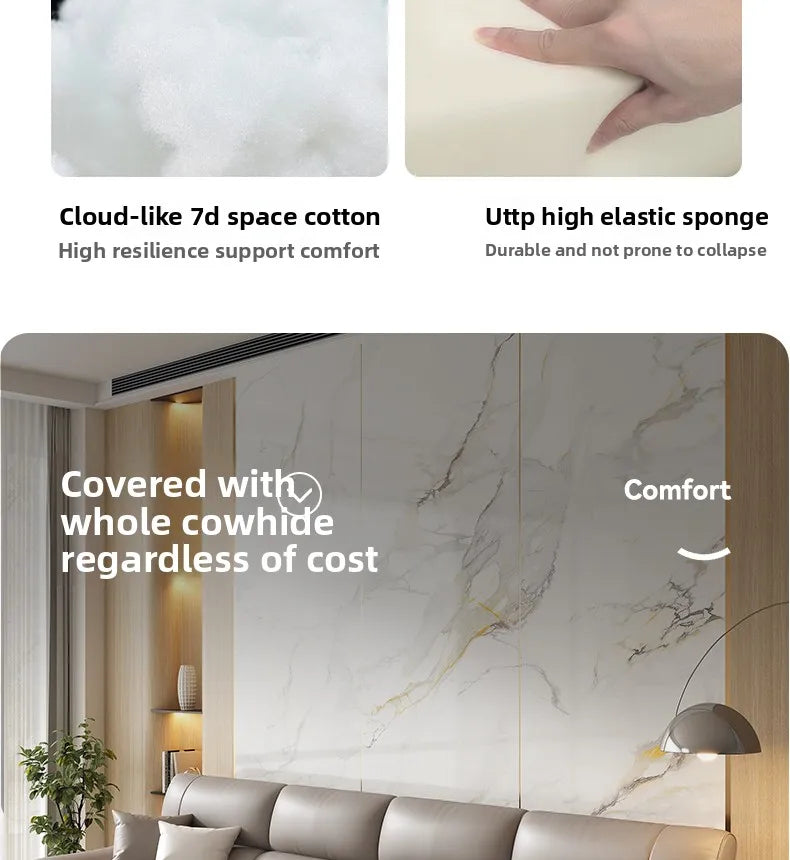 LMM living room modern simple leather sofa light luxury combination large and small apartment leather art