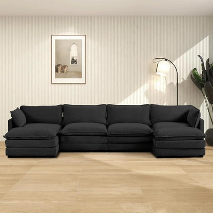 Oversized Modular Sectional Sofa with Movable Ottoman, 112 Inch 4 Seat Modern Corduroy Sofa Set, Convertible L Shaped Couch
