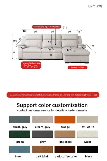 L-shaped Living Room Sofa Leather Electric Recliner Sofa Multi-functional Sofa Bed Folding Small Furniture with Storage Space