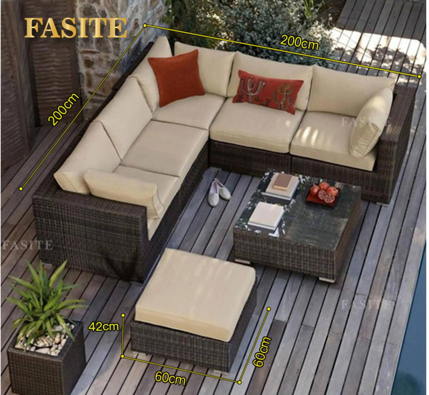 Outdoor rattan sofa combination U-shaped corner courtyard garden balcony hotel