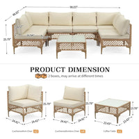 PatioLix 7 Piece Outdoor Wicker Patio Furniture Set, Rattan Sectional Sofa Couch, Patio Conversation Set with Cushion & Coffee Table